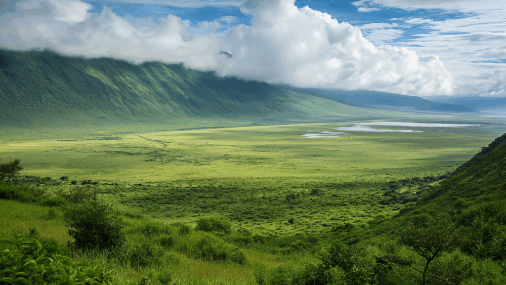 Cráter del Ngorongoro en Tanzania visto desde el mirador al amanecer